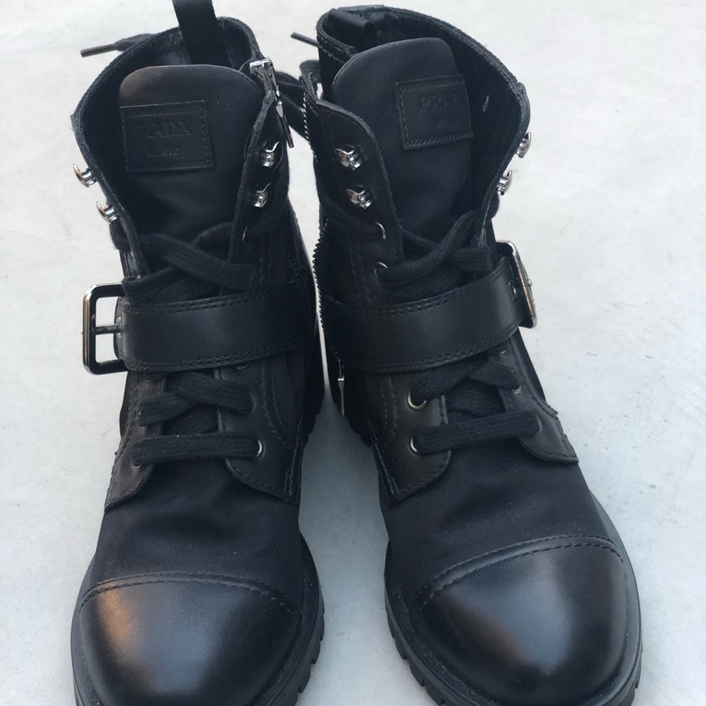 PRADA NWOT “Strap Front Military Boot”